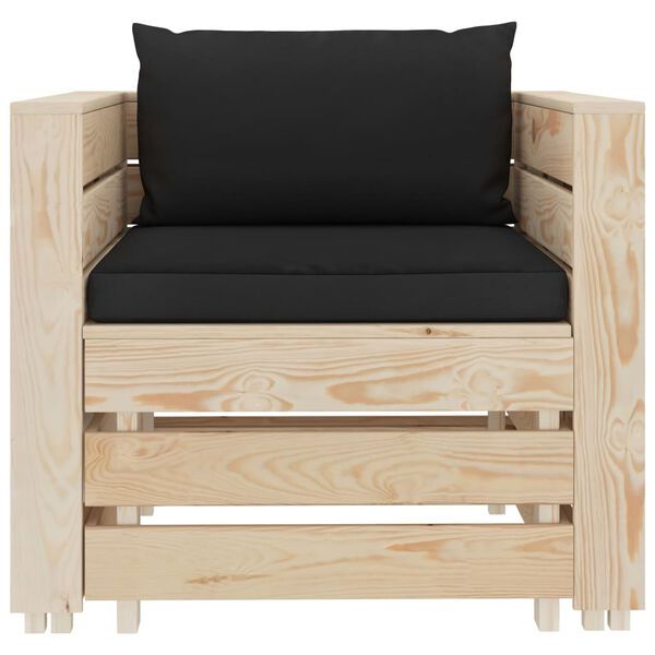 vidaXL Poilsio komplektas su juodomis pagalvėlėmis, 2 dalių, mediena