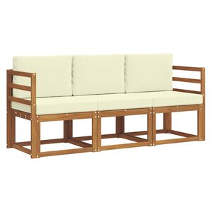 vidaXL Lauko sofos komplektas su pagalve 3 pcs Natūralus ir grietinėlė