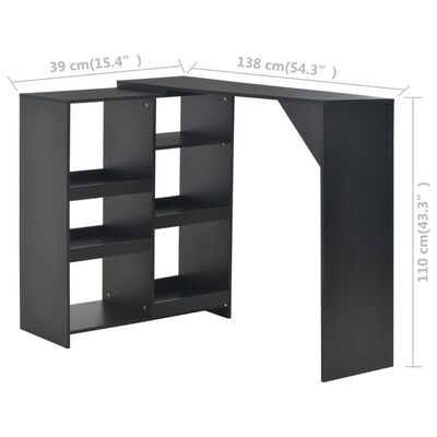 vidaXL Baro stalas su judinama lentyna, juodas, 138x39x110cm