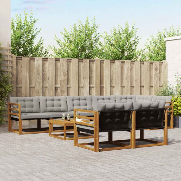 vidaXL Lauko sofos komplektas 9 pcs Natūrali ir &scaron;viesiai pilka