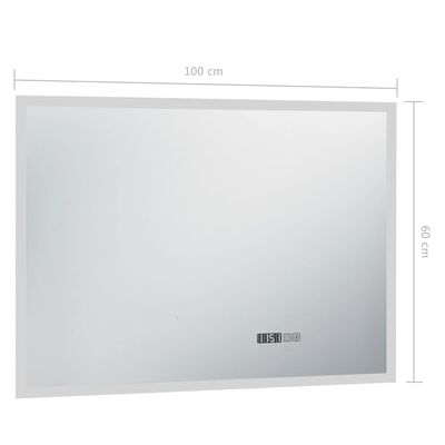 vidaXL Vonios kambario LED veidrodis su jutikliu/laikrodžiu, 100x60cm