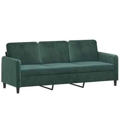 vidaXL Trivietė sofa su pagalvėlėmis, tamsiai žalia, 180cm, aksomas