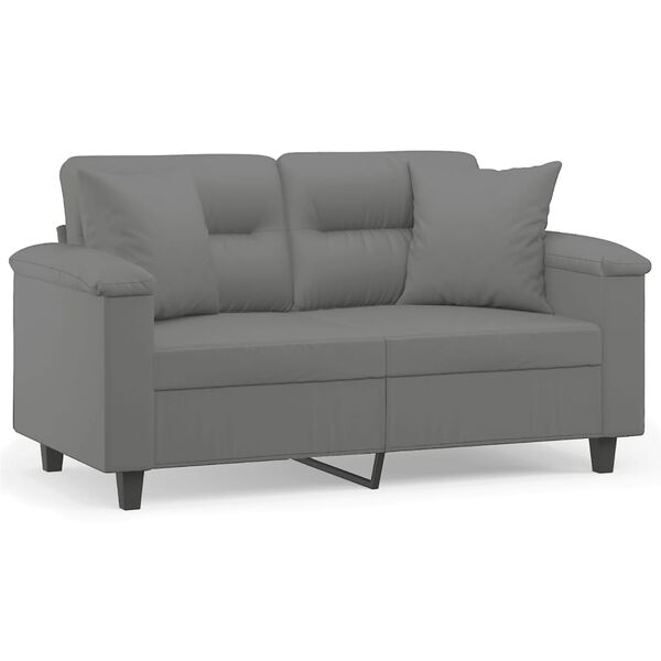 vidaXL Dvivietė sofa su pagalvėmis, pilka, 120cm, mikropluošto audinys