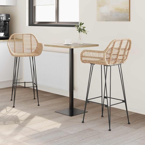vidaXL Baro Kėdė 2 pcs Natūrali 55 x 52 x 92 cm Ratanas ir Geležis