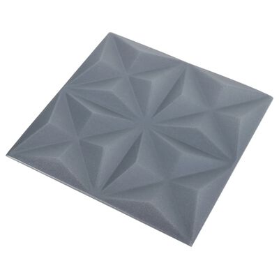 vidaXL 3D sienų plokštės, 12vnt., pilkos, 50x50cm, 3m², origami rašto