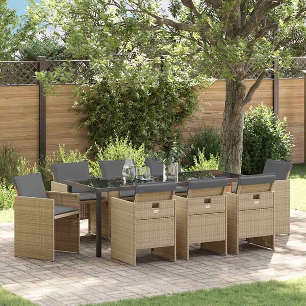 vidaXL Sodo valgomojo komplektas 9 pcs Smėlio poliratanas