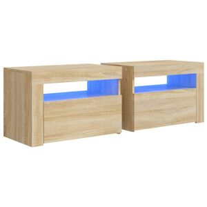 vidaXL Naktinės spintelės su LED, 2vnt., sonoma ąžuolo, 60x35x40cm
