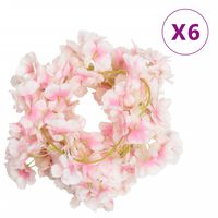 vidaXL Dirbtinių gėlių girliandos, 6vnt., šviesiai rožinės, 180cm