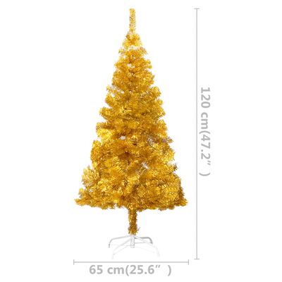 vidaXL Dirbtinė apšviesta Kalėdų eglutė su stovu, auksinė, 120cm, PET