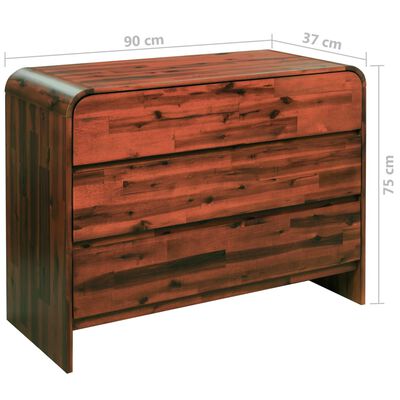 vidaXL Komoda su stalčiais, akacijos medienos masyvas, 90x37x75cm