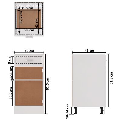 vidaXL Apatinė spintelė su stalčiumi, balta, 40x46x81,5cm, MDP