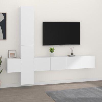 vidaXL Televizoriaus spintelių komplektas, 5 dalių, baltas, mediena
