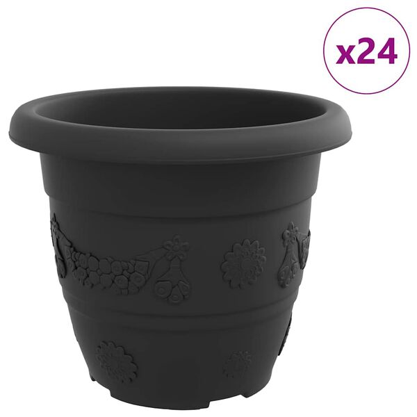 vidaXL Apvalus gėlių vazonas 24 pcs Juoda &Oslash; 26 x 21.5 cm Plastmasė