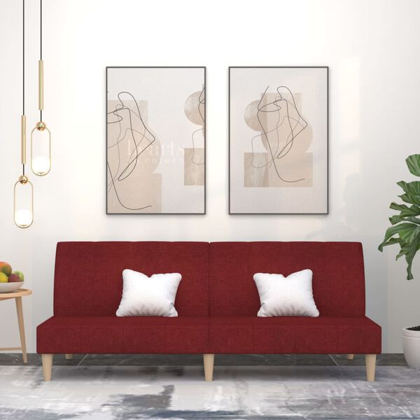 vidaXL Dvivietė sofa-lova, raudonojo vyno spalvos, audinys