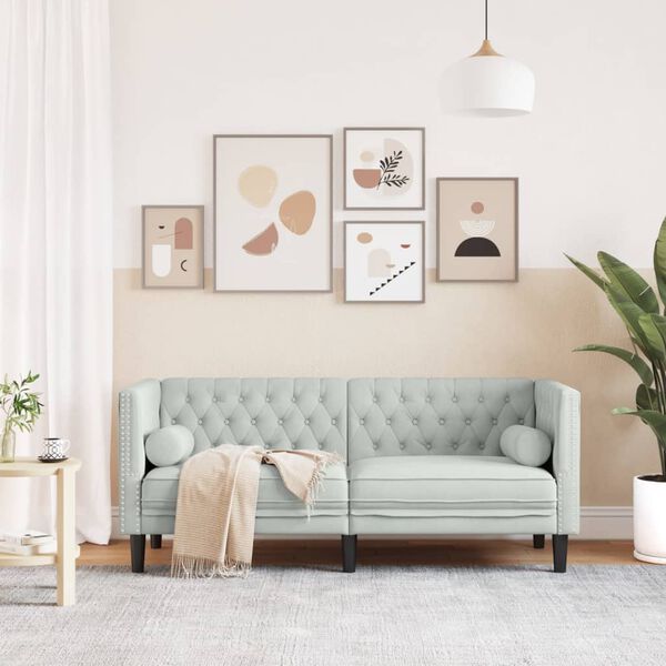 vidaXL Dvivietė chesterfield sofa su pagalvėlėmis, pilka, aksomas