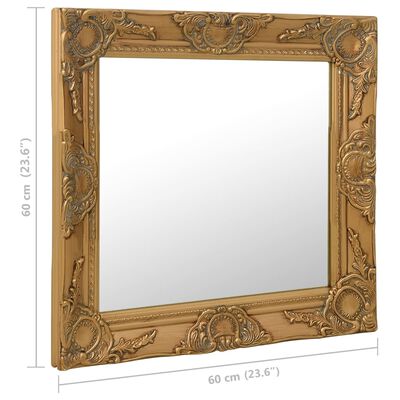 vidaXL Sieninis veidrodis, aukso spalvos, 60x60cm, barokinis stilius