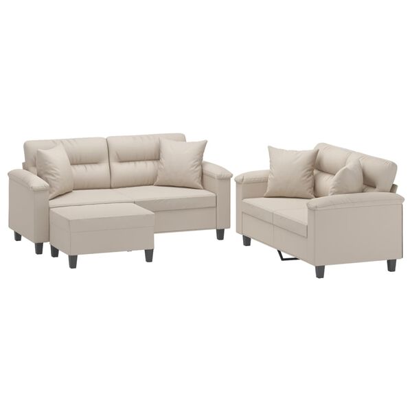 vidaXL Sofos komplektas su pagalvėmis, 3 dalių, kreminis, audinys