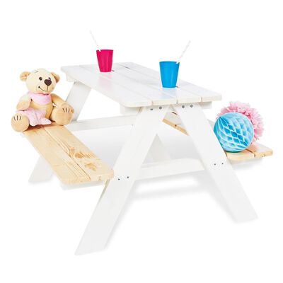 Pinolino Vaikiškas stalas su suoliukais Nicki für 4, baltas, mediena