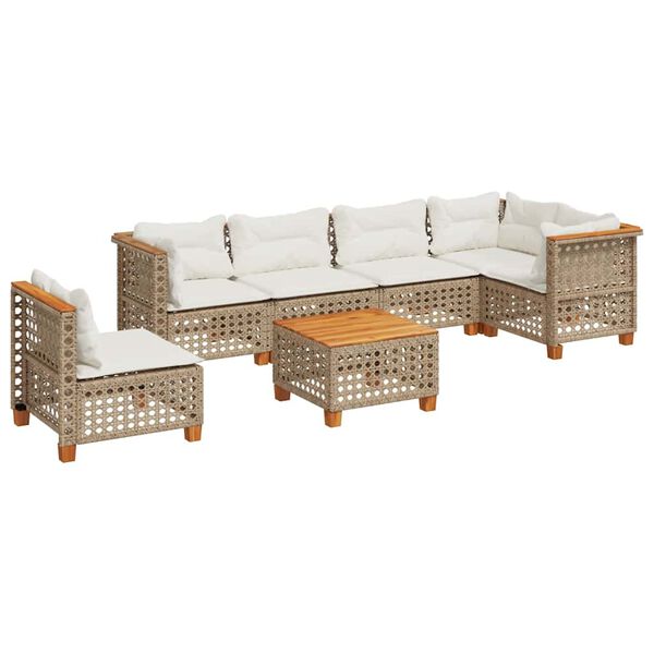 vidaXL Sofos komplektas su pagalvėlėmis, 7 dalių, smėlio, poliratanas