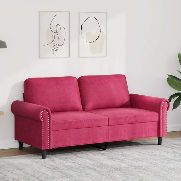 vidaXL Dvivietė sofa, raudonojo vyno spalvos, 140cm, aksomas