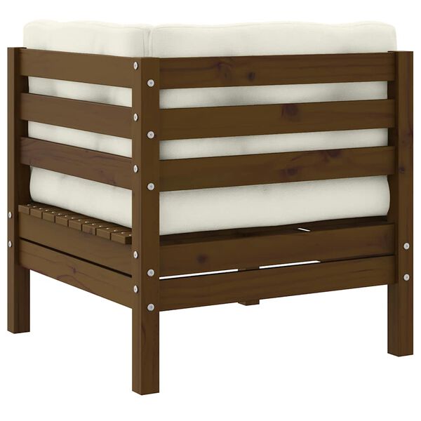 vidaXL Kampinė sodo sofa su pagalvėlėmis, medaus ruda, pu&scaron;ies masyvas