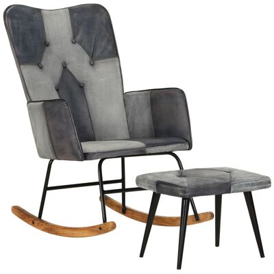 vidaXL Supama kėdė su pakoja, pilkos spalvos, tikra oda ir drobė