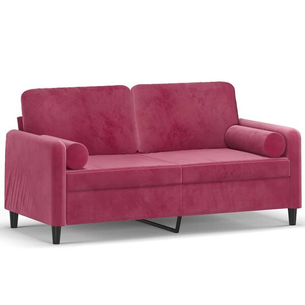 vidaXL Dvivietė sofa su pagalvėlėmis, raudonojo vyno, 140cm, aksomas