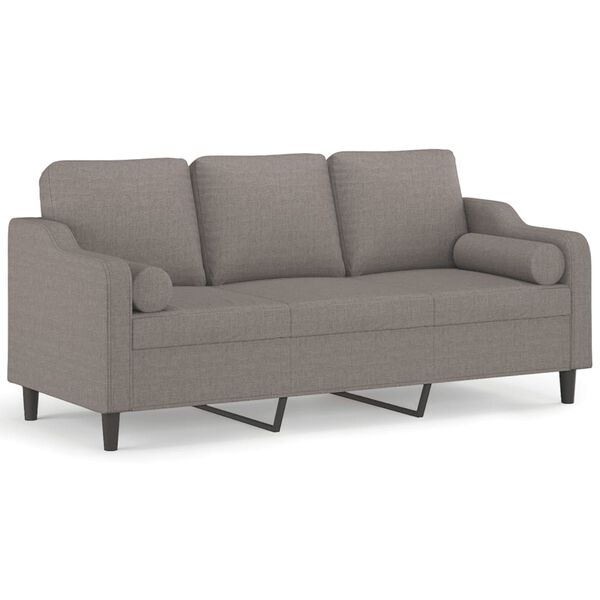 vidaXL Trivietė sofa su pagalvėlėmis, taupe spalvos, 180cm, audinys
