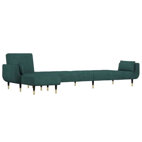vidaXL L formos sofa-lova, tamsiai žalia, 275x140x70cm, aksomas