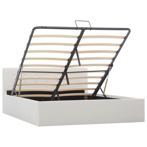 vidaXL Lovos rėmas su daiktadėže, baltas, 140x200cm, dirbtinė oda