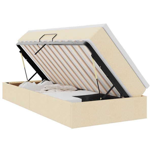 vidaXL Lova su daiktų laikymo vieta ir čiužiniu Kreminė 90 x 190 cm