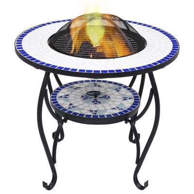 vidaXL Mozaikinė laužavietė-staliukas, mėlyna ir balta, 68cm, keramika