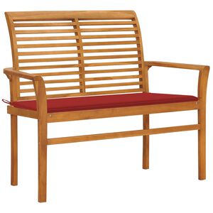 vidaXL Sodo suoliukas su raudona pagalvėle, 112cm, tikmedžio masyvas