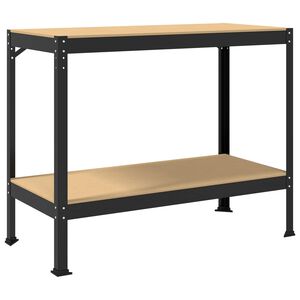 vidaXL Darbo stalas su lentyna su saugykla Juodas 115 x 55 x 91 cm