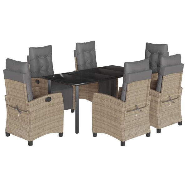 vidaXL Sodo komplektas su pagalvėlėmis, 7 dalių, smėlio, poliratanas