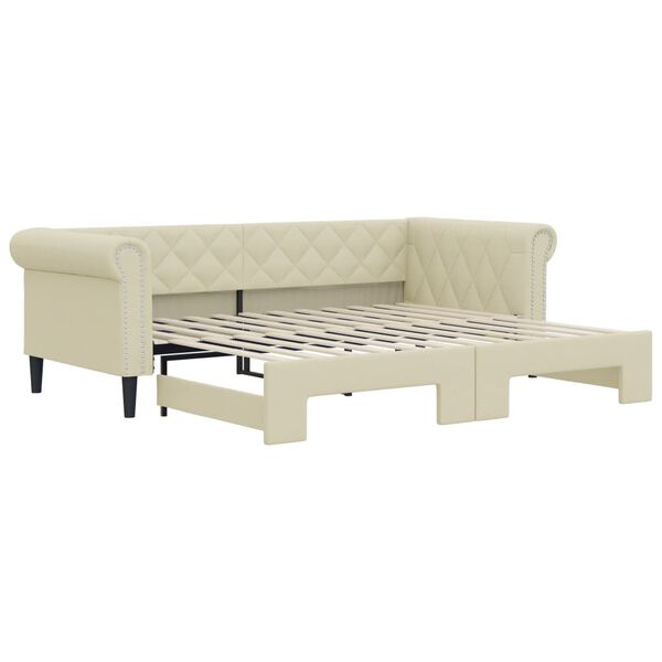 vidaXL Lova su ištraukiama dalimi, kreminė, 90x200cm, dirbtinė oda