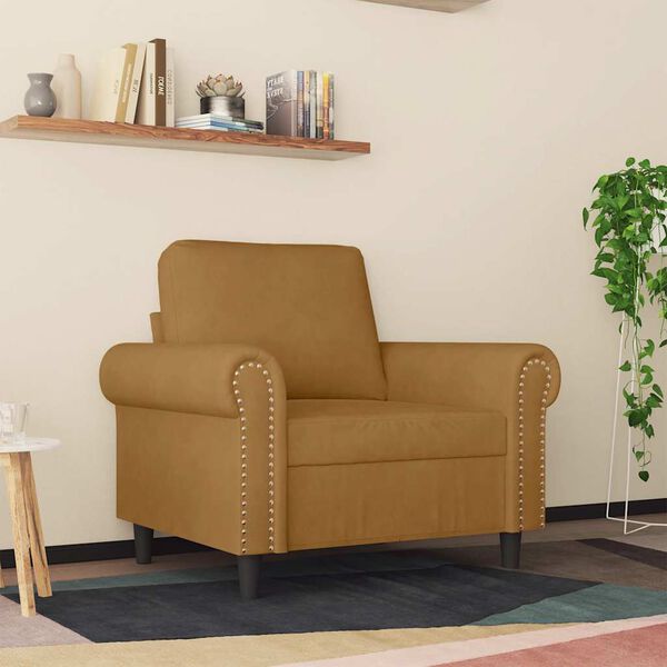 vidaXL Krėslas, rudos spalvos, 60cm, aksomas