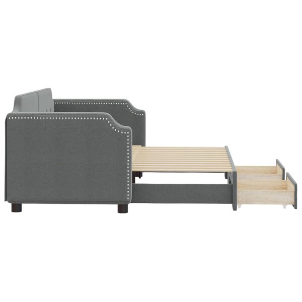 vidaXL Lova su i&scaron;traukiama dalimi/stalčiais, pilka, 80x200cm, audinys