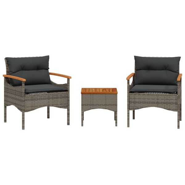 vidaXL Sofos komplektas su pagalvėlėmis, 3 dalių, pilkas, poliratanas