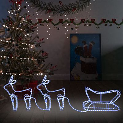 vidaXL Kalėdinė lauko dekoracija elniai ir rogės, 576 LED lemputės