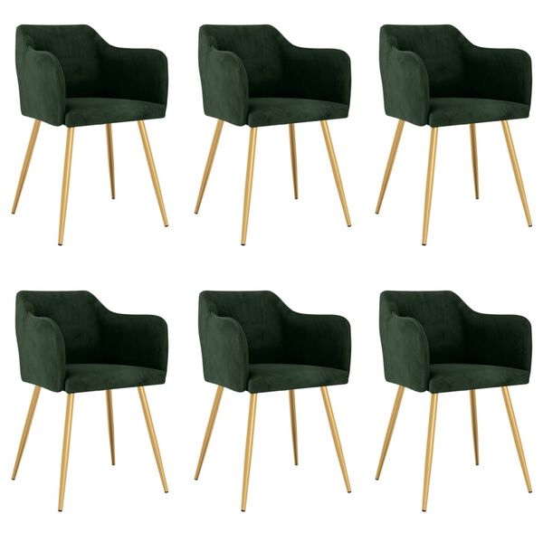 vidaXL Valgomojo kėdės, 6vnt., tamsiai žalios spalvos, aksomas