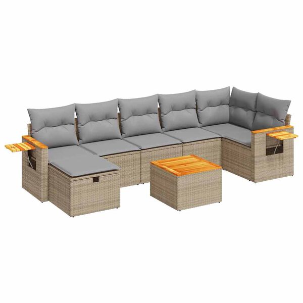 vidaXL Sofos komplektas su pagalvėlėmis, 7 dalių, smėlio, poliratanas