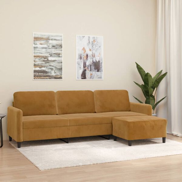vidaXL Trivietė sofa su pakoja, rudos spalvos, 210cm, aksomas