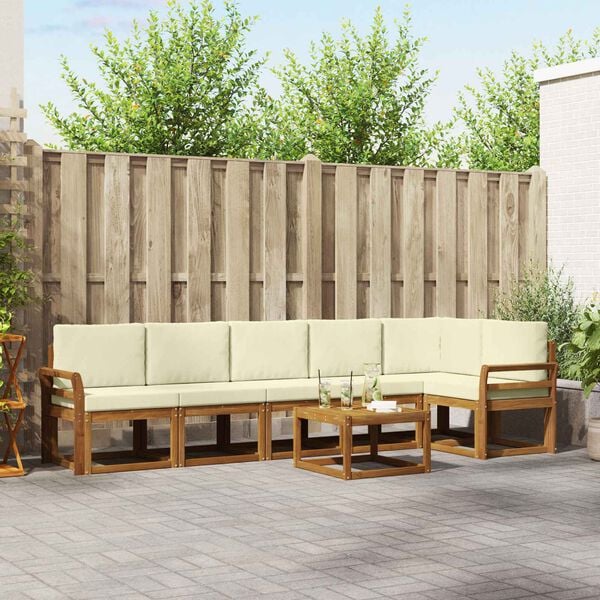 vidaXL Lauko sofos komplektas su pagalve 7 pcs Natūralus ir grietinėlė