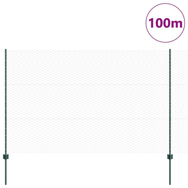 vidaXL Tvora su stulpais Žalia 1,5 x 100 m Plienas ir PVC