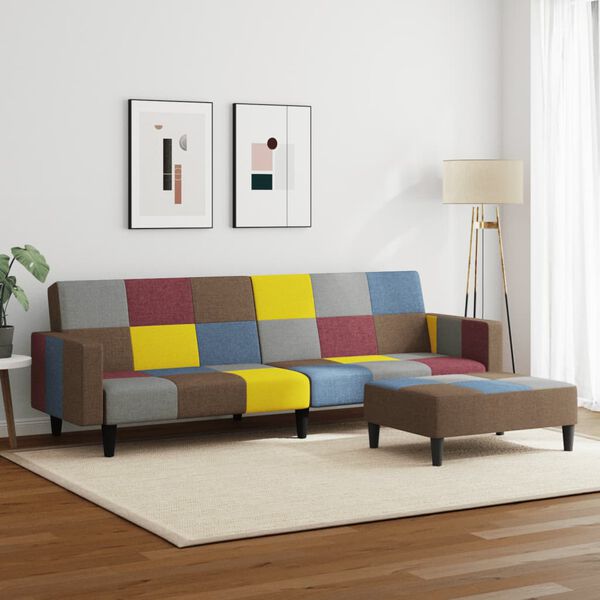 vidaXL Dvivietė sofa-lova su pakoja, skiautinis audinys
