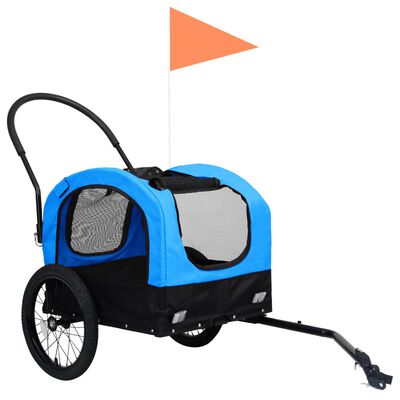 vidaXL 2-1 Dviračio priekaba/vežimėlis augintiniams, mėlyna/juoda