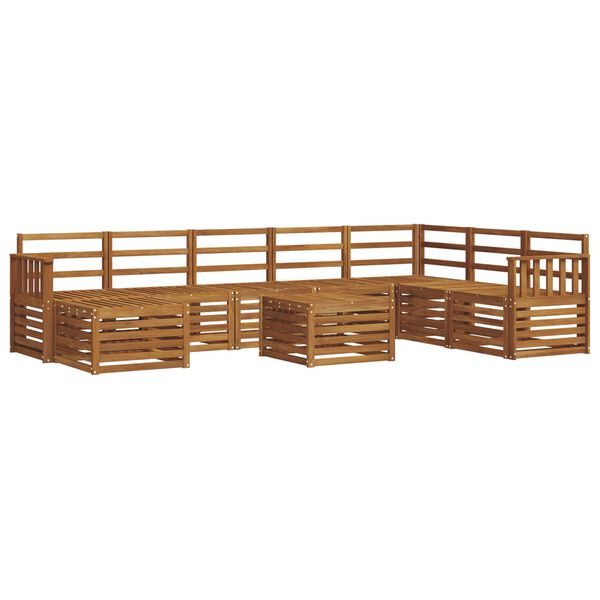 vidaXL Sekcijos sofų komplektas 9 pcs Natūrali Kietos akacijos mediena