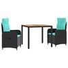 vidaXL Lauko valgomojo komplektas 3 vnt. Black and Turquoise