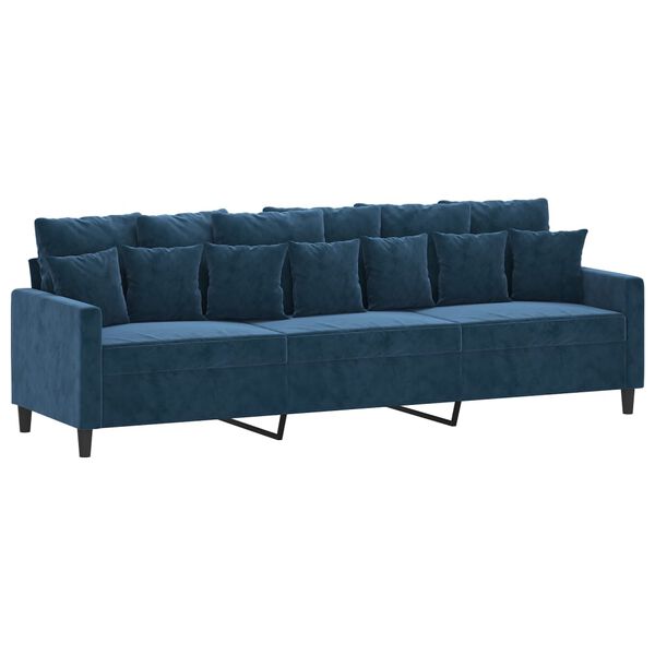 vidaXL Trivietė sofa su pakoja, mėlynos spalvos, 210cm, aksomas